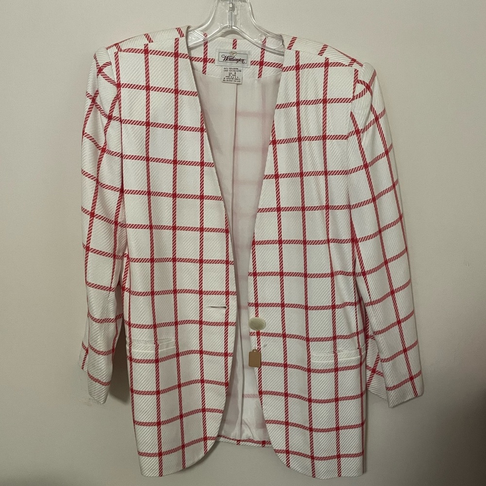 Vintage Oversized White and Red Plaid Blazer sz 6